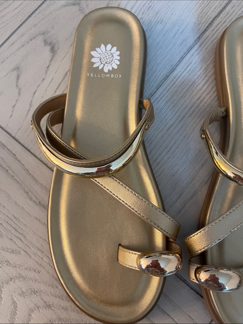 Yellow Box Gold Metallic Hilari Toe-Post Slide Sandals - Picture 4 of 5